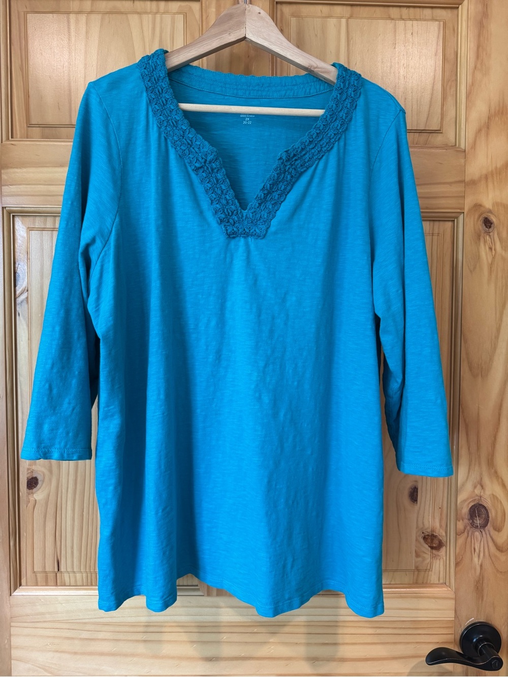 Coldwater Creek Teal Crochet-Trim Textured V-Neck Top plus size 2X (20-22)